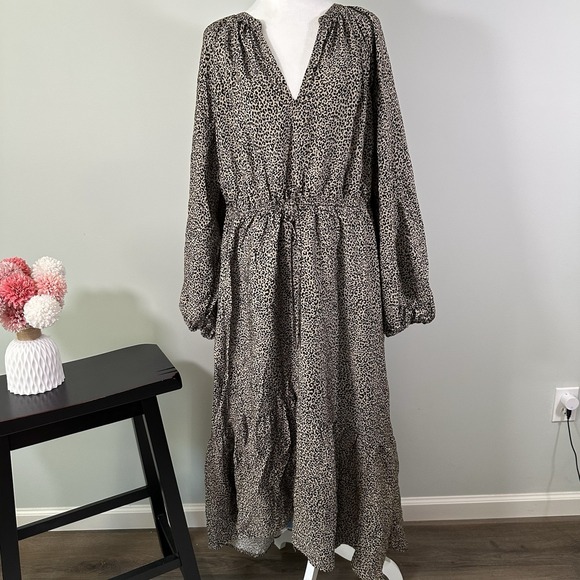 A New Day Leopard Print Balloon Sleeve Tie Waist Dress XXL Maxi NWT - Picture 3 of 10